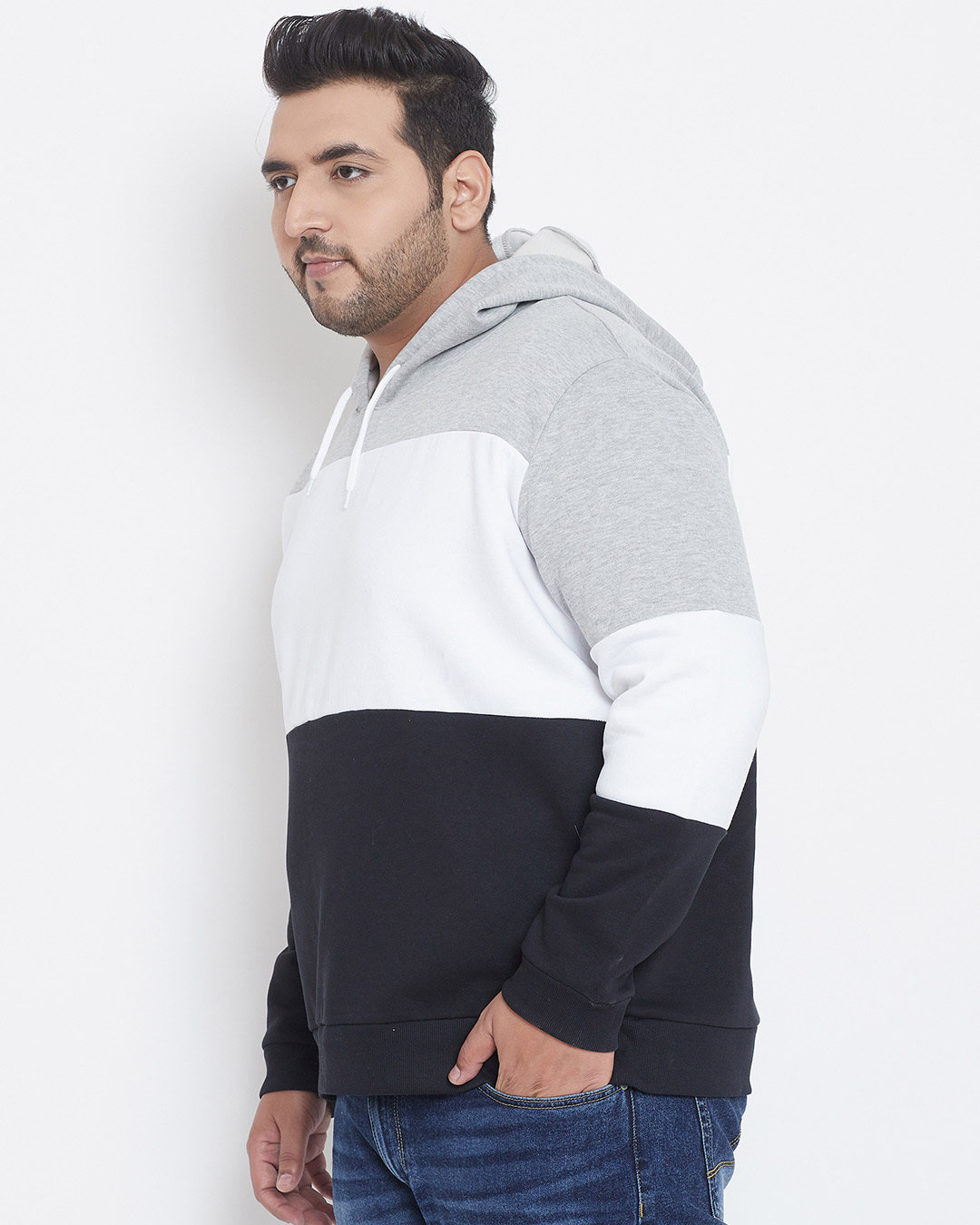 Shop Men's Plus Size Colourblock Stylish Casual Winter Hooded Sweatshirt-Back