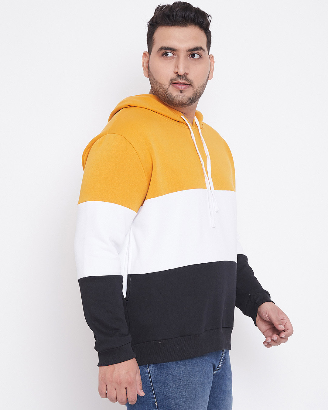 Shop Men's Plus Size Colourblocked Stylish Casual Winter Hooded Sweatshirt-Back