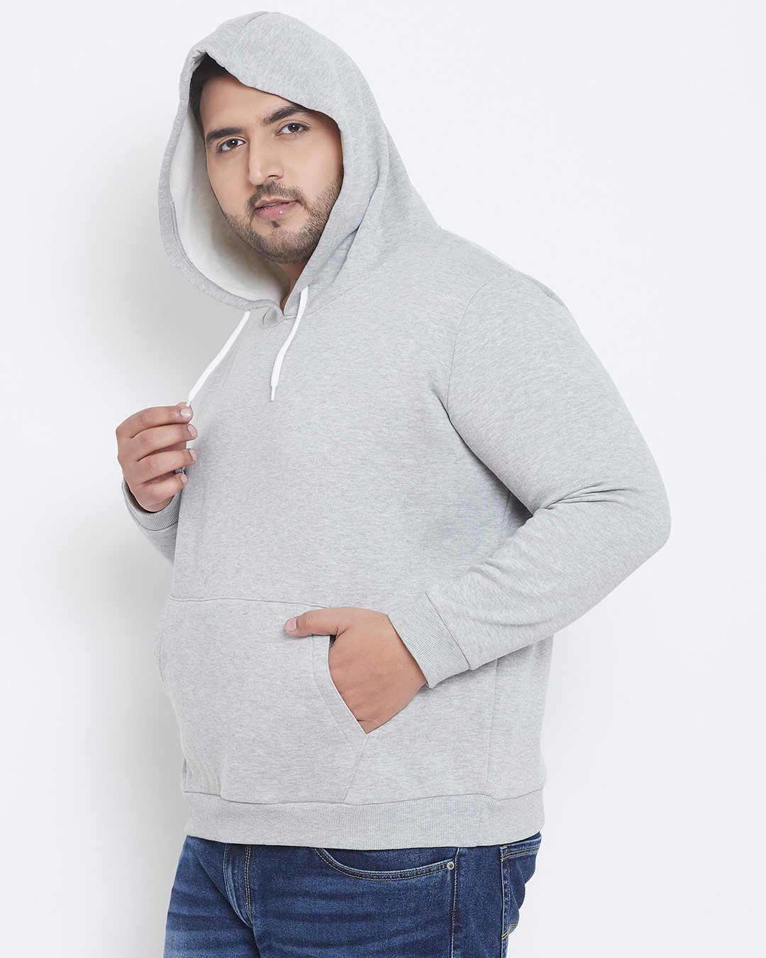 Shop Men's Plus Size Solid Stylish Casual Winter Hooded Sweatshirt-Back