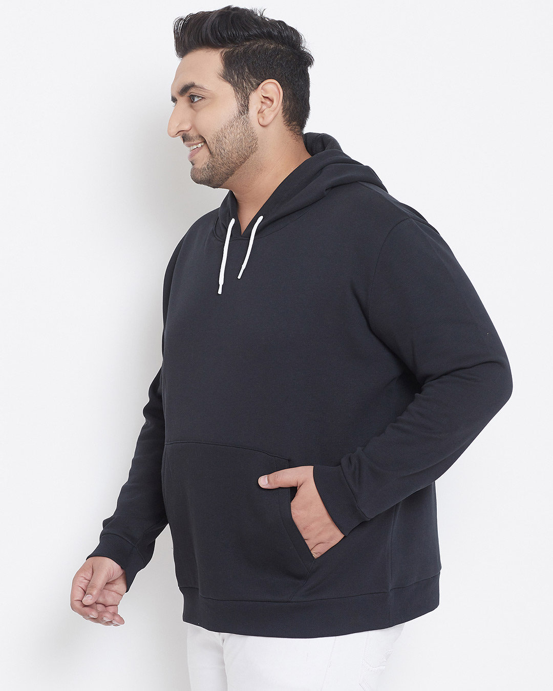 Shop Men's Plus Size Solid Stylish Casual Winter Hooded Sweatshirt-Back