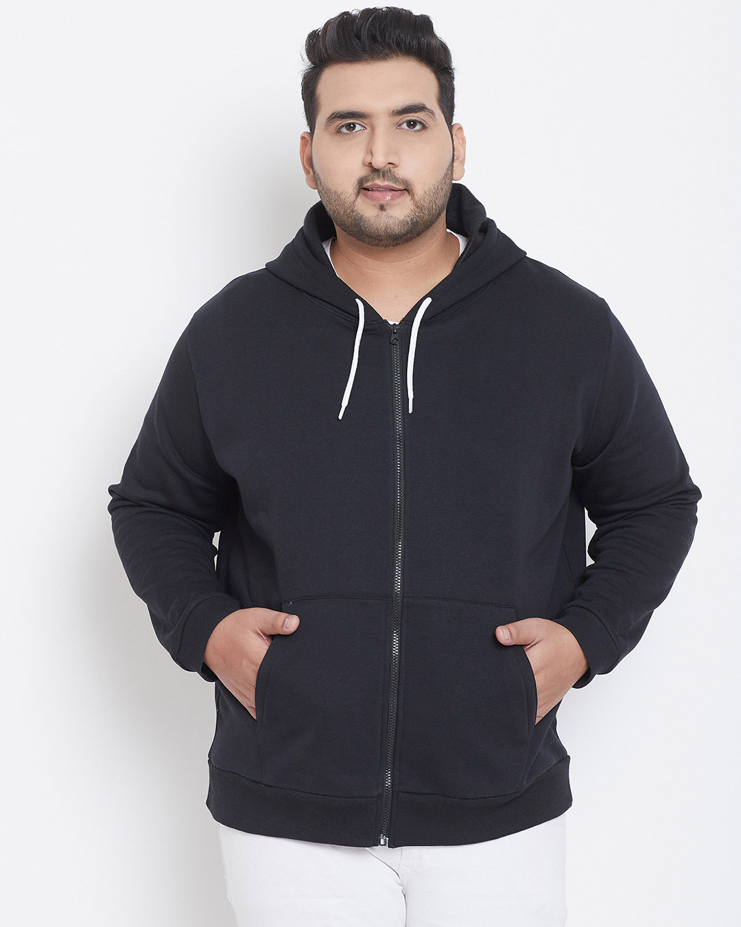Buy Instafab Plus Men's Plus Size Solid Stylish Casual Winter Hooded ...