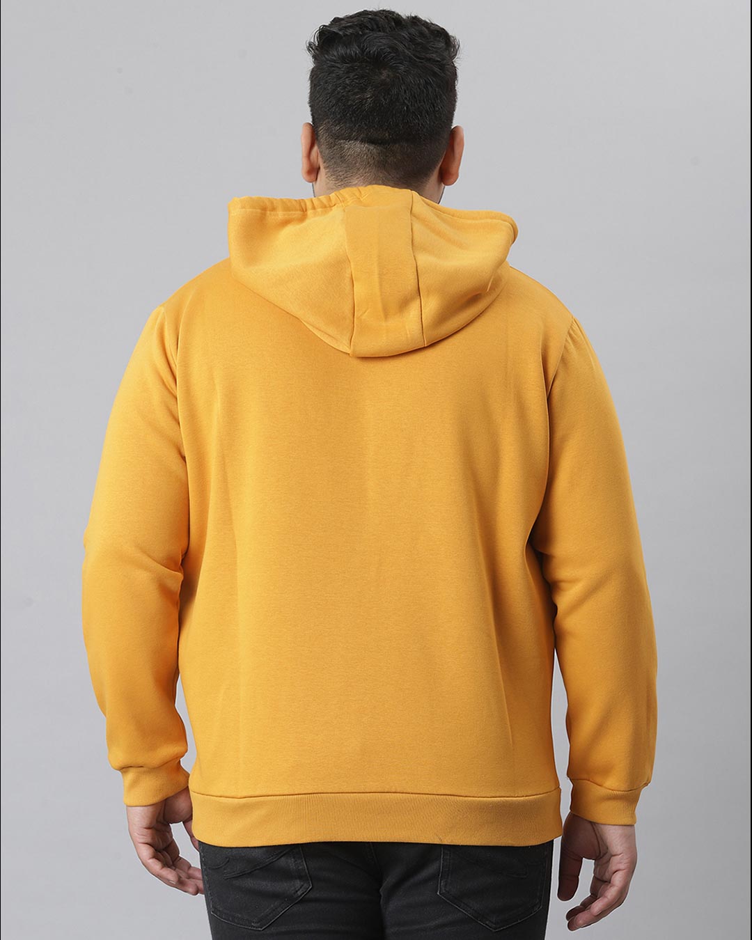 Shop Men's Yellow Solid Stylish Full Sleeve Hooded Casual Sweatshirt-Back