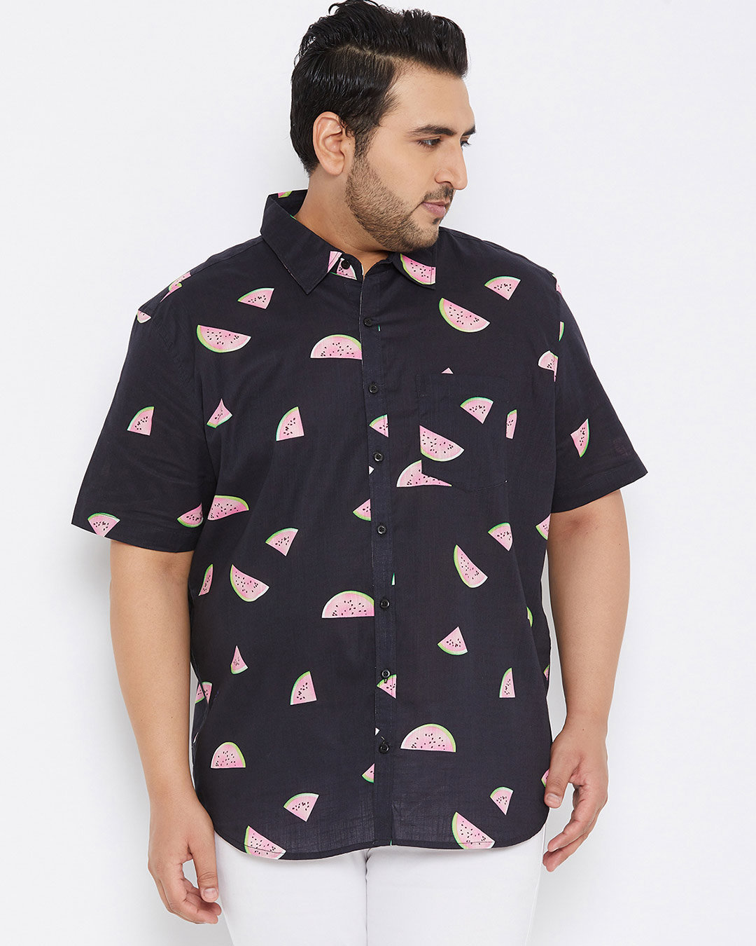 Shop Plus Size Men's Stylish Printed Half Sleeve Casual Shirt-Back