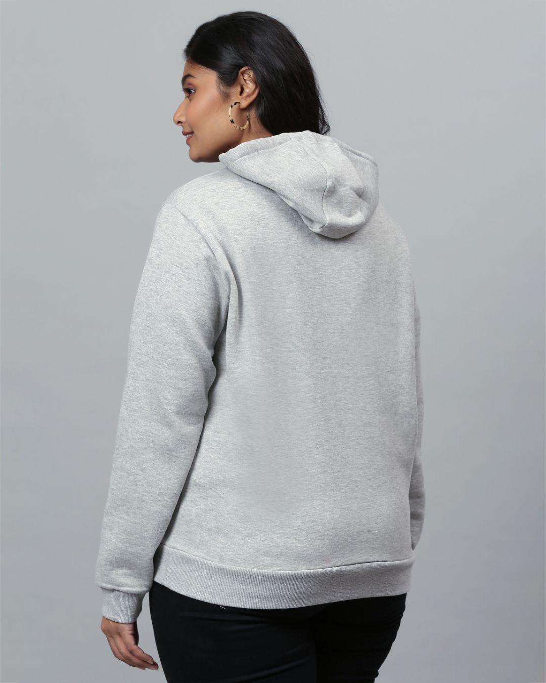 Shop Women's Grey Printed Stylish Casual Hooded Sweatshirt-Back