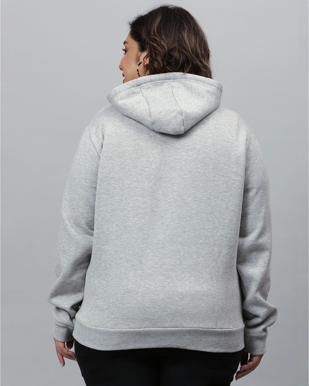 Shop Women's Grey Printed Stylish Casual Hooded Sweatshirt-Back