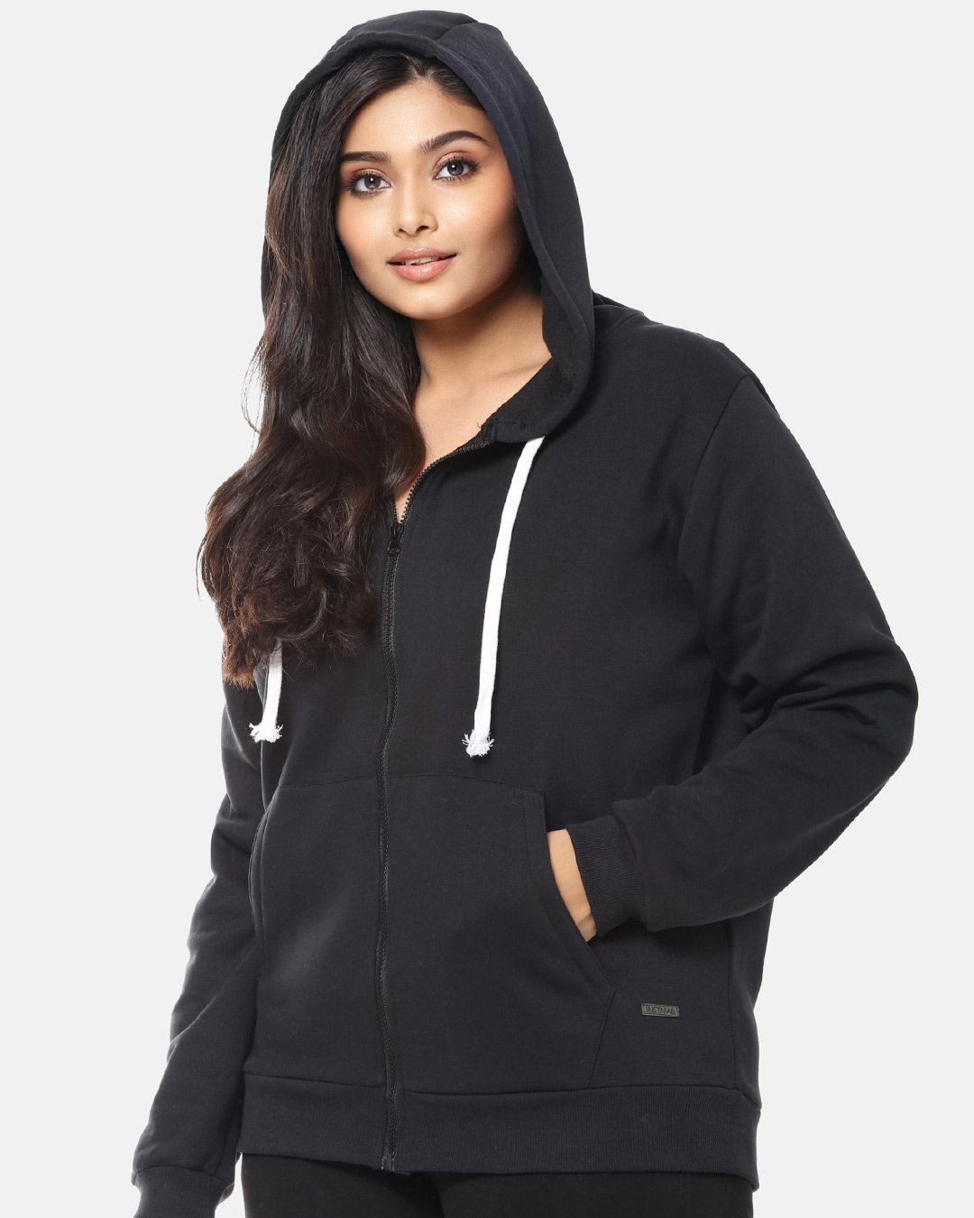 Shop Women's Plus Size Solid Stylish Casual Winter Zipper Hooded Sweatshirt-Back