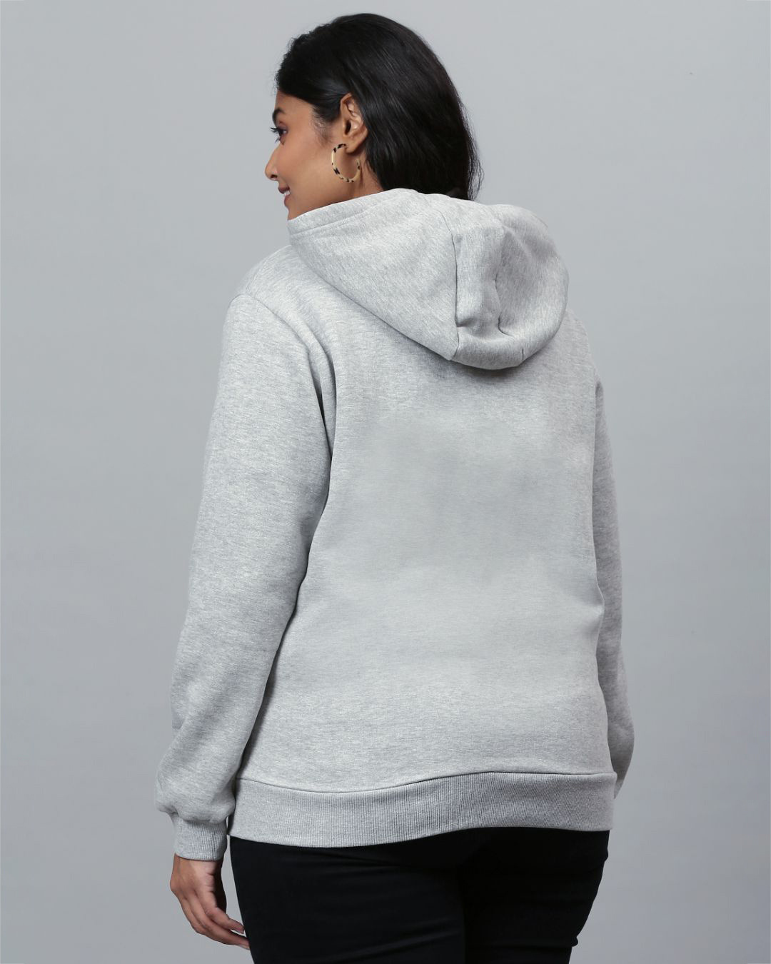 Shop Women's Grey Solid Stylish Casual Hooded Sweatshirt-Back
