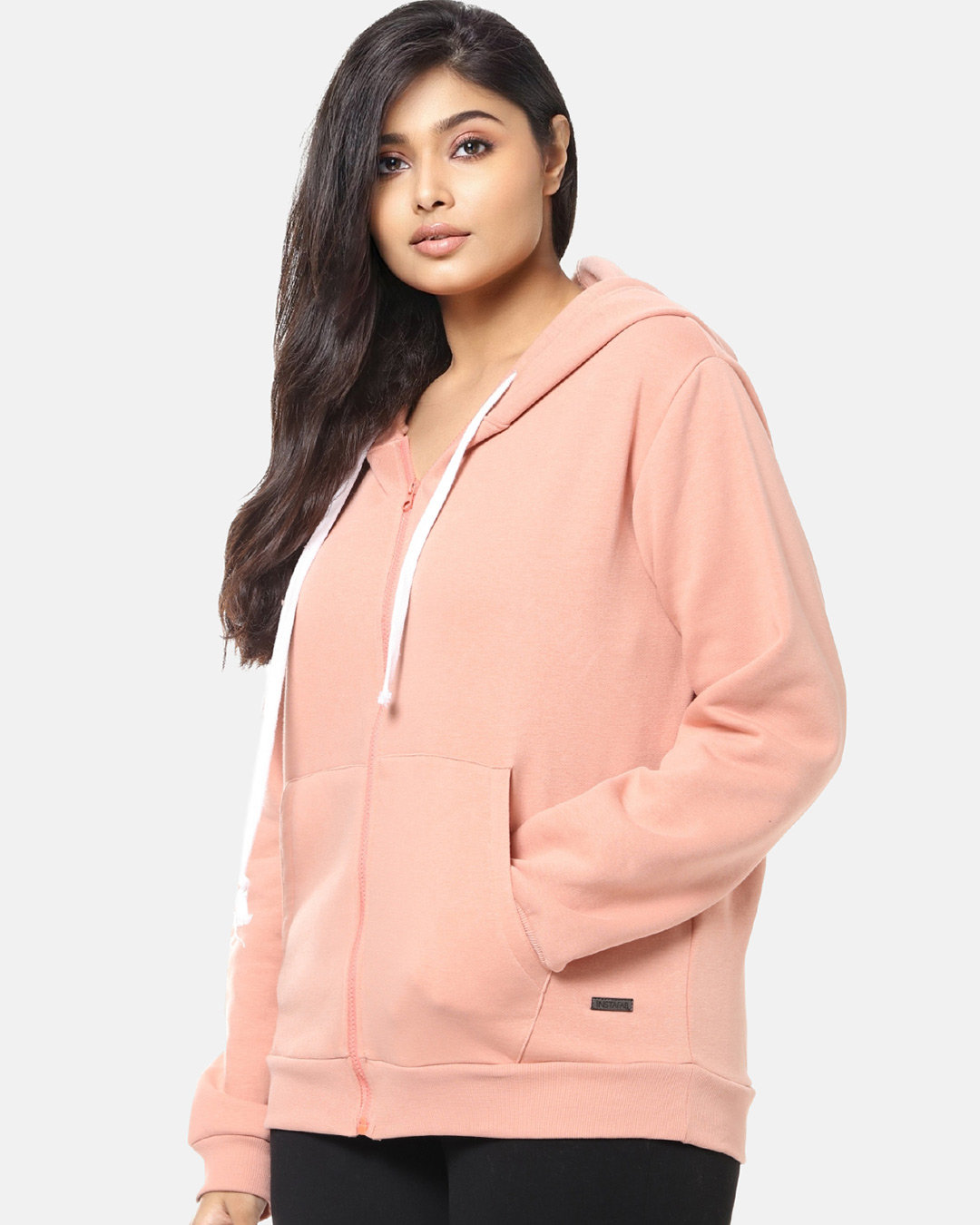 Shop Women's Plus Size Solid Stylish Casual Winter Zipper Hooded Sweatshirt-Back