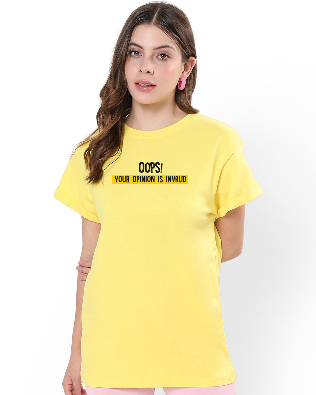 Shop Women's Yellow Invalid Opinion Graphic Printed Boyfriend T-shirt-Back