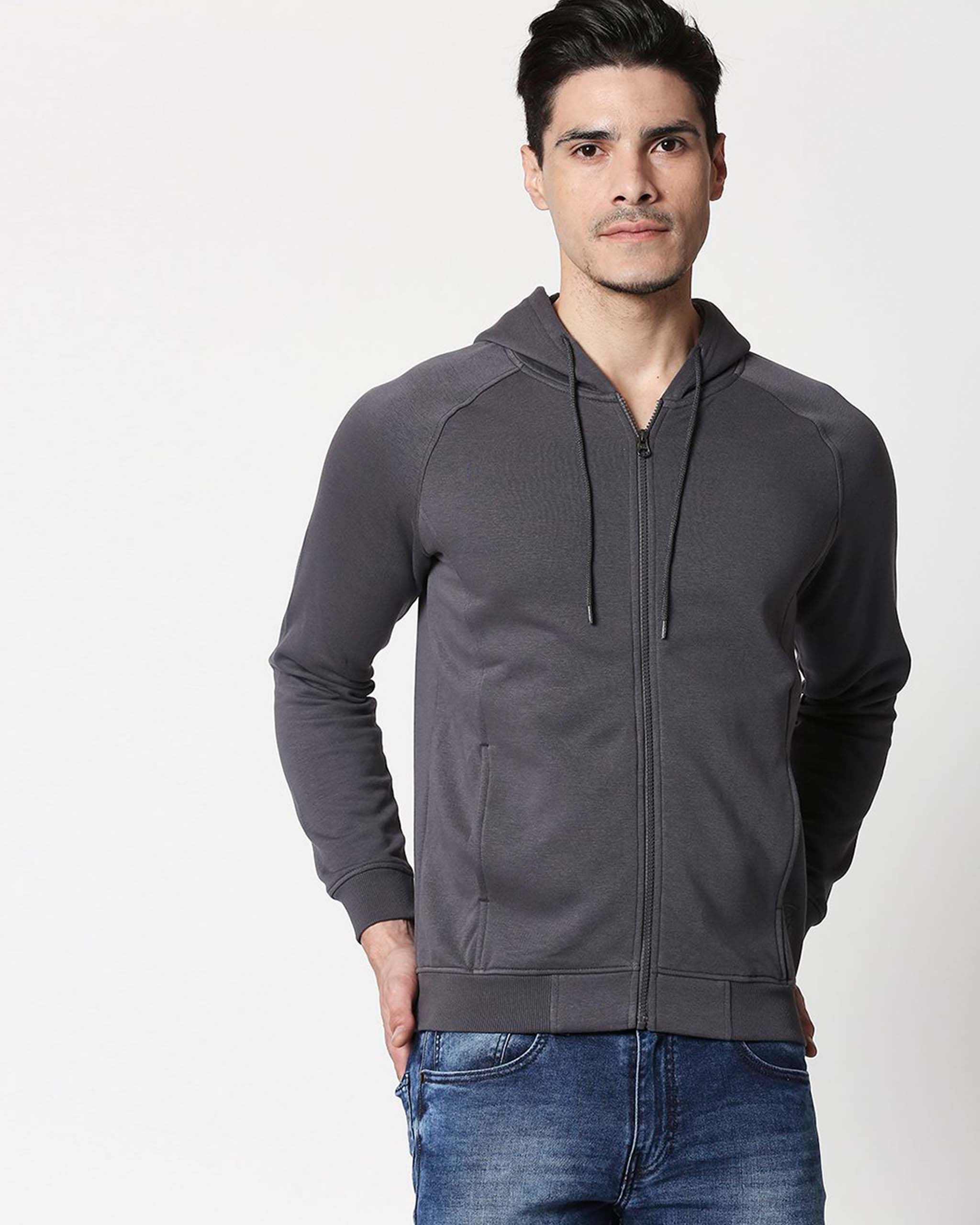 

Iron Gate Stylised Panel Zipper Hoodie Men' Plain Zipper Cut & Sew Hoodie Sweatshirt Bewakoof.com, Grey