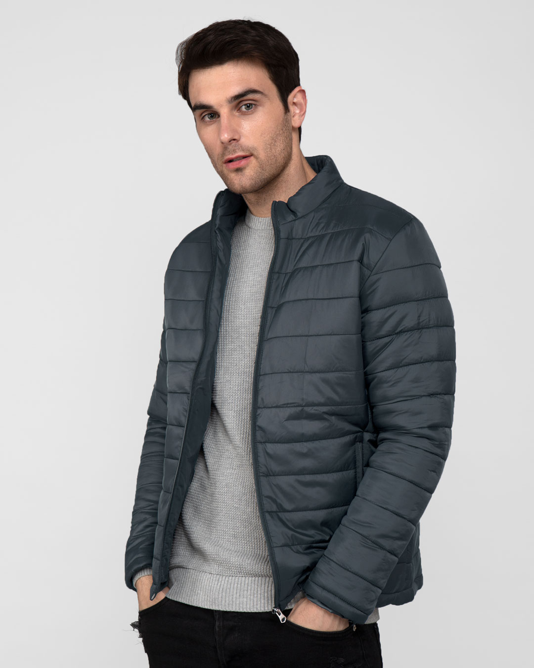 Buy Iron Grey Plain Puffer Jacket for Men grey Online at Bewakoof