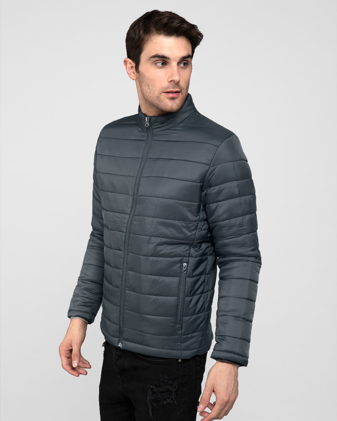 Shop Iron Grey Plain Puffer Jacket-Back
