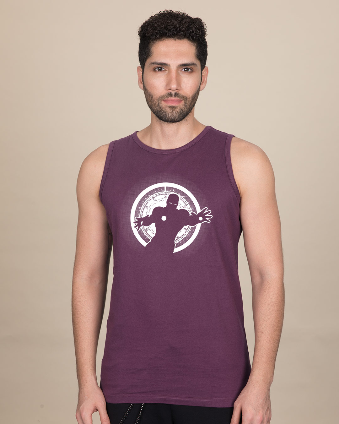 Buy Iron Man Glowing (AVL) Purple Printed Sleeveless Vest For Men
