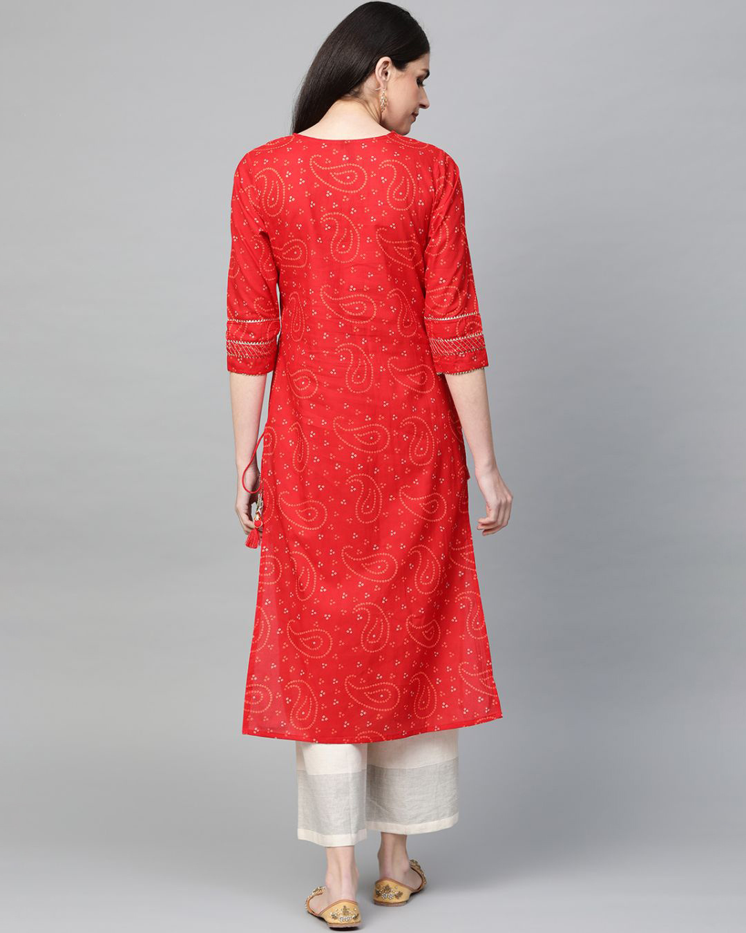 Shop Women's Red Cotton Embellished A Line Kurta-Back