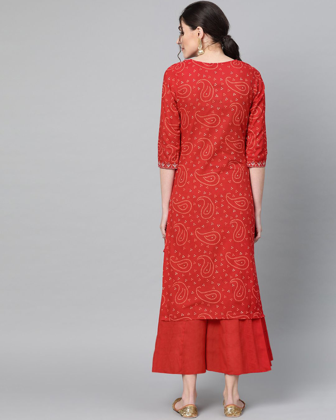 Shop Women's Red Cotton Embroidered A Line Kurta-Back