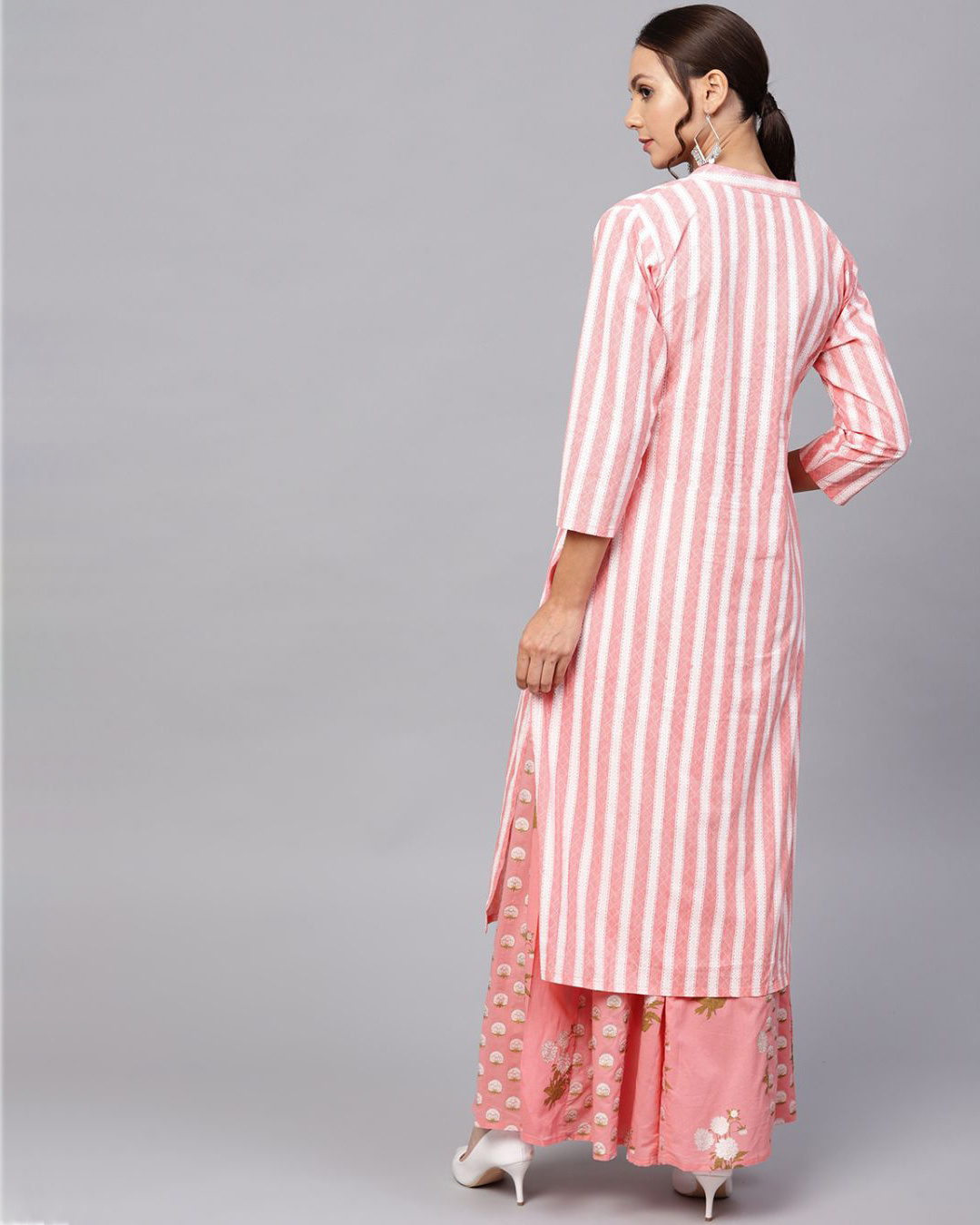 Shop Women's Cotton Pink & Off White Printed A Line Kurta Palazzo Set-Back