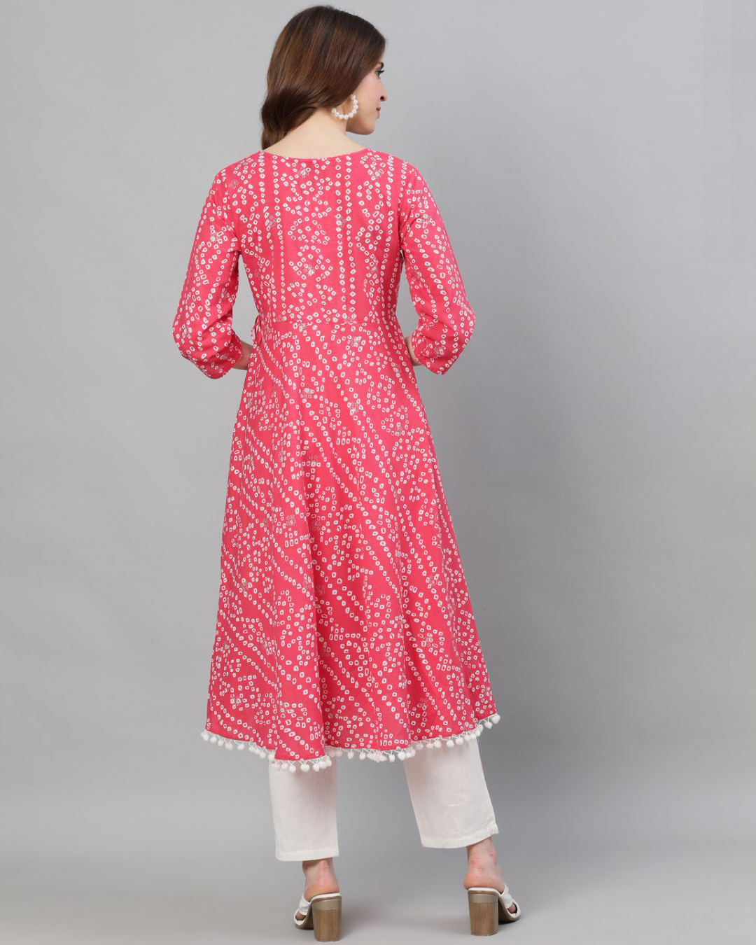 Shop Women's Cotton Pink Bandhani Printed Anarkali Kurta-Back