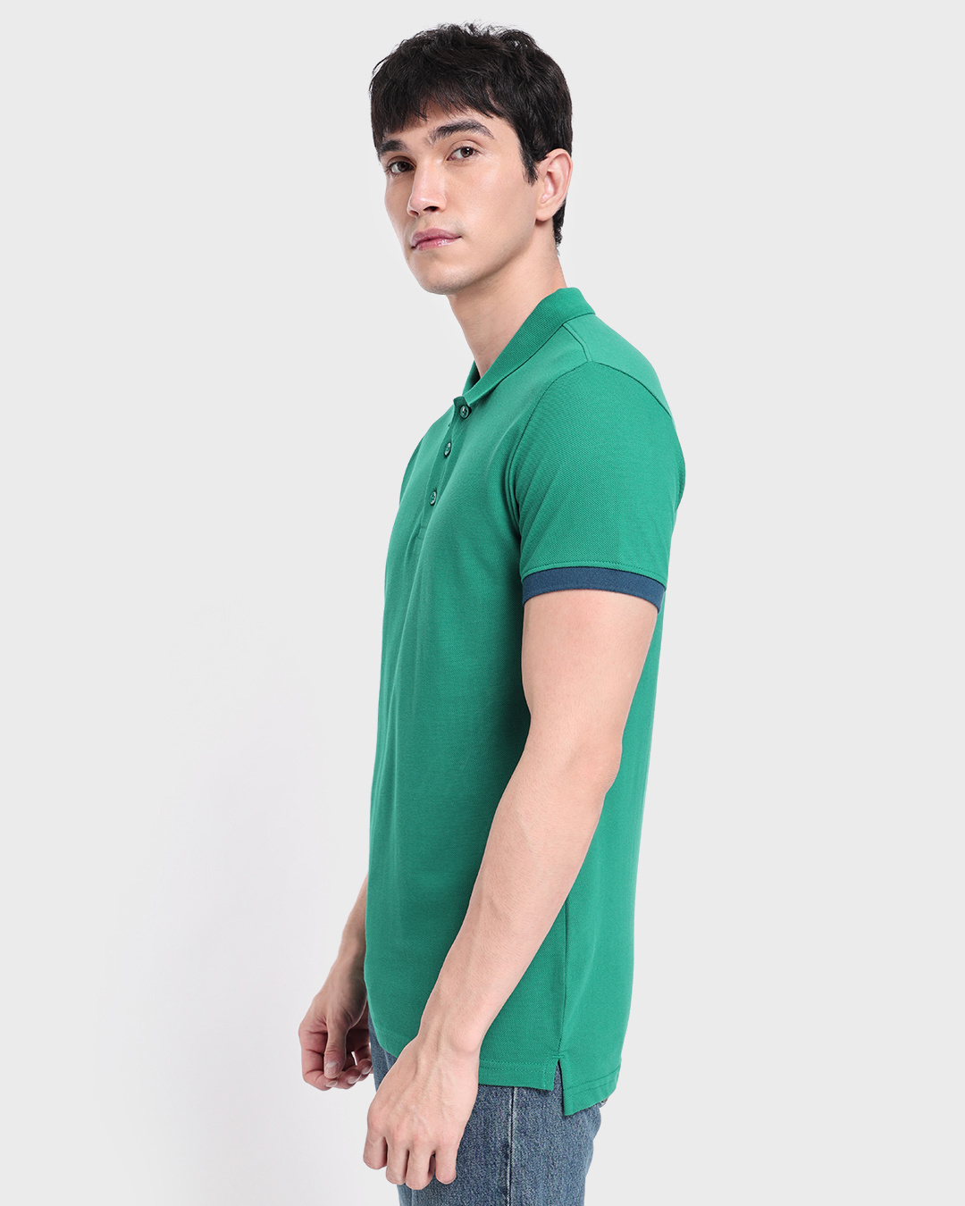 Shop Men's Green Cuffed Sleeve Polo T-shirt-Back