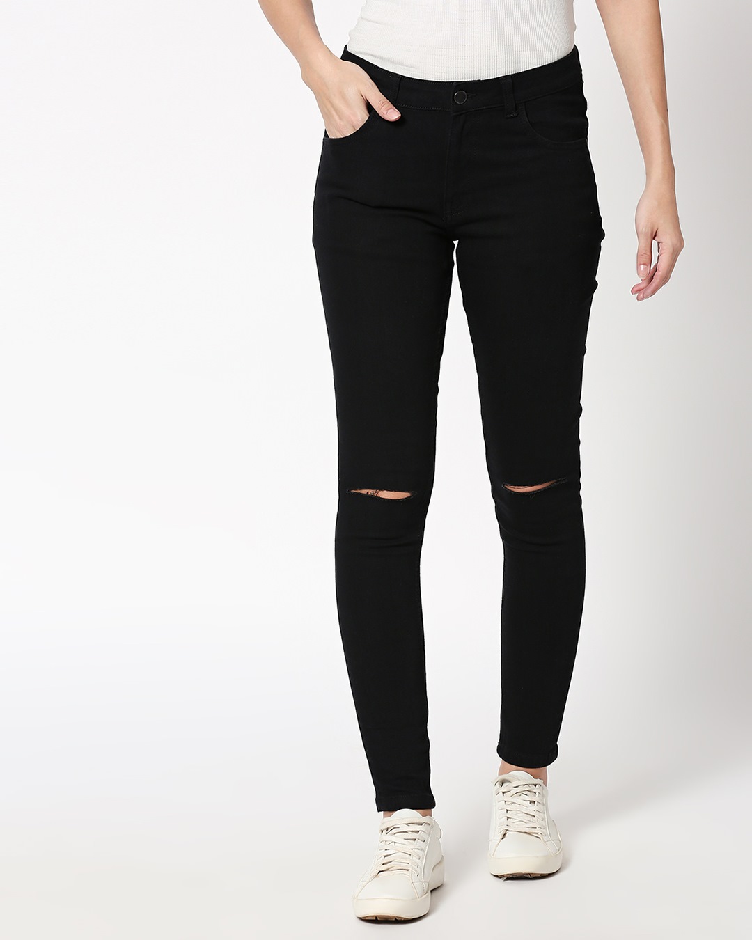 Shop Jade Black Distressed Mid Rise Stretchable Women's Jeans-Back