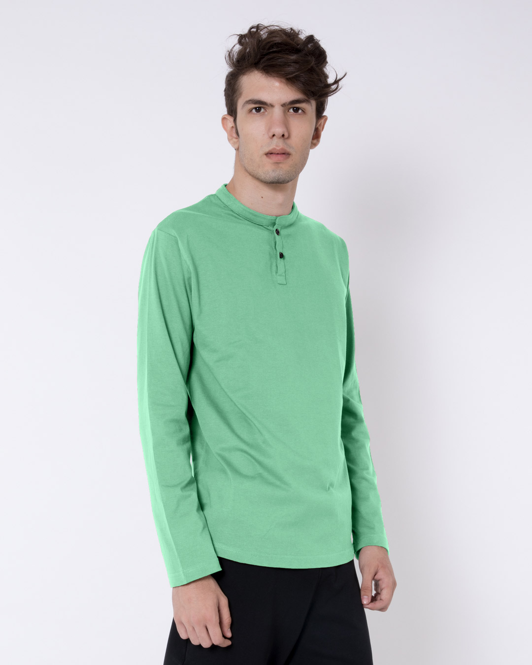 Shop Jade Green Full Sleeve Henley T-Shirt-Back