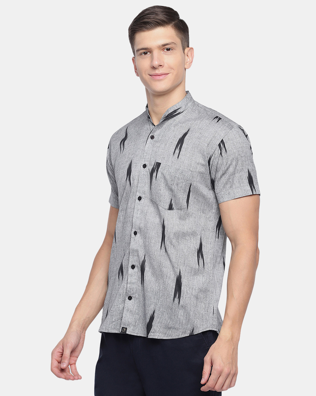Shop Grey Black Handwoven Ikat Shirt-Back