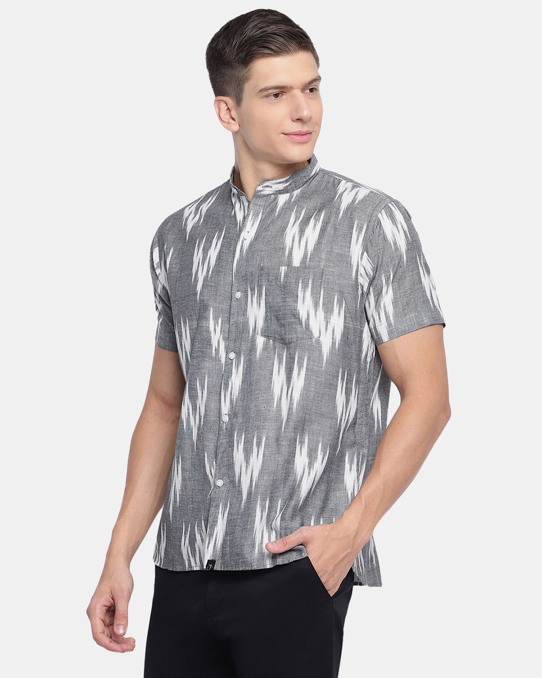 Shop Grey Handwoven Ikat Shirt-Back
