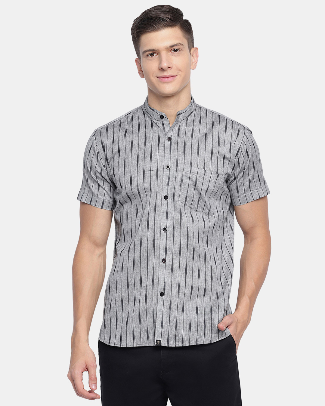 Buy Javinishka Grey Stripes Handwoven Ikat Shirt for Men Grey Online at ...