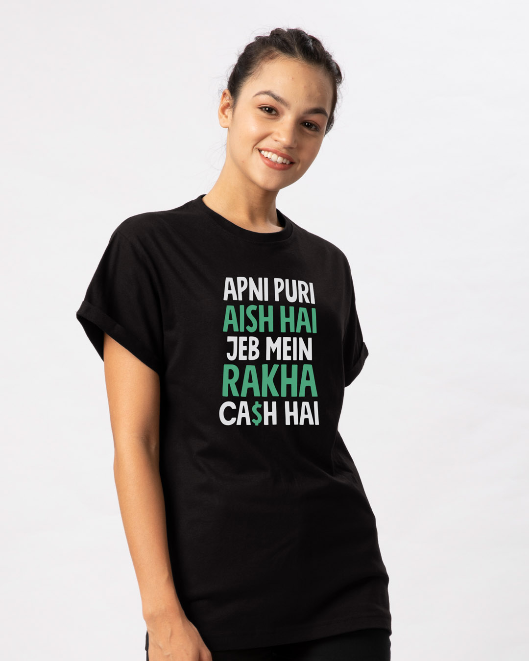 Shop Jeb Mein Cash Hai Boyfriend T-Shirt-Back