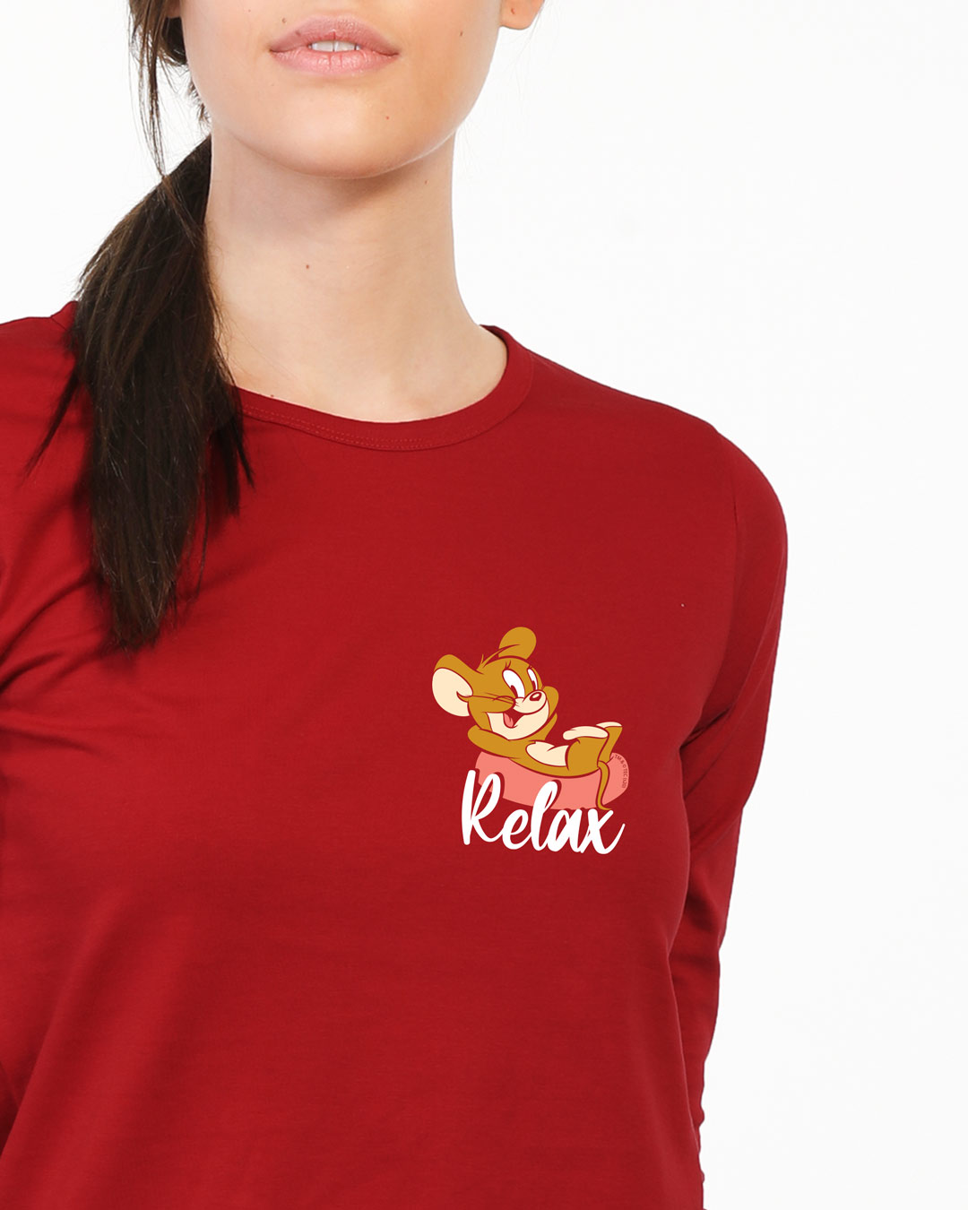 Shop Jerry Relax Round Neck 3/4 Sleeve T-Shirt (TJL) Bold Red-Back