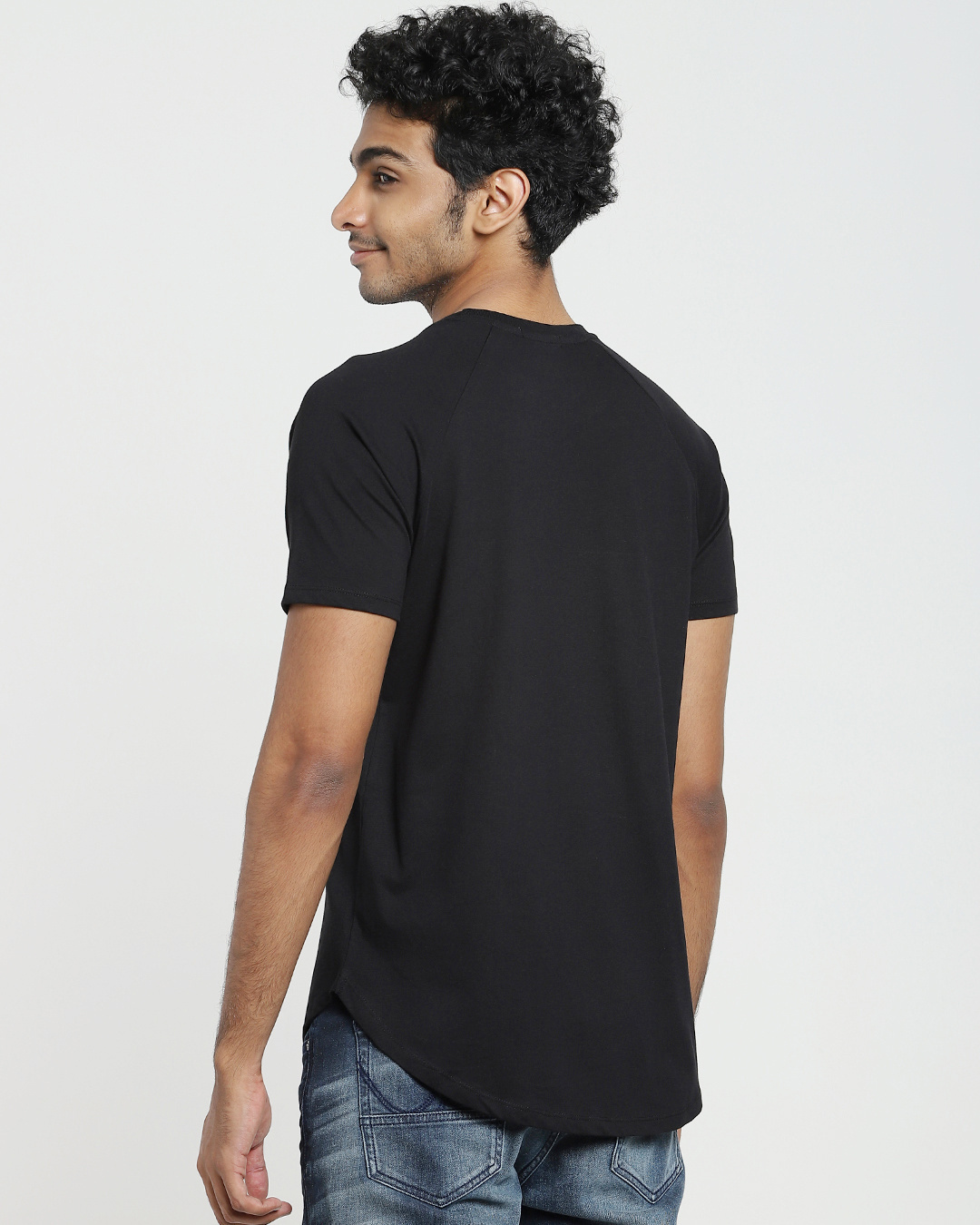 Shop Jet Black Apple Cut Raglan Half Sleeve T-Shirt-Back