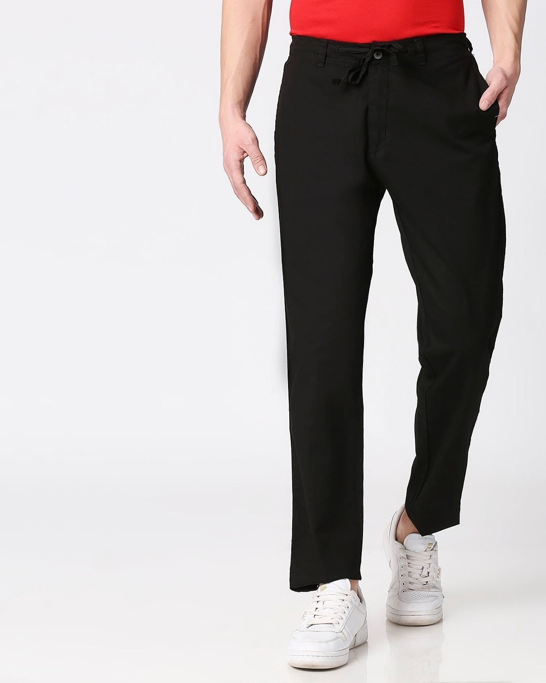 Shop Jet Black Casual Cotton Pants-Back