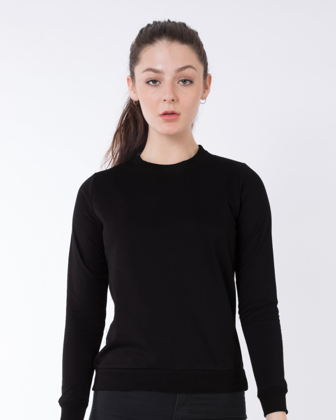 Buy Jet Black Crew Neck Sweatshirt for Women black Online at Bewakoof