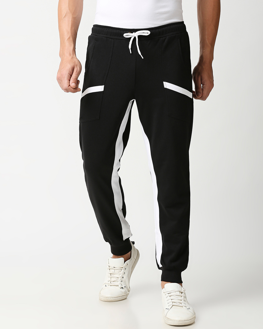 Buy Jet Black Diagonal Pocket Joggers Online at Bewakoof