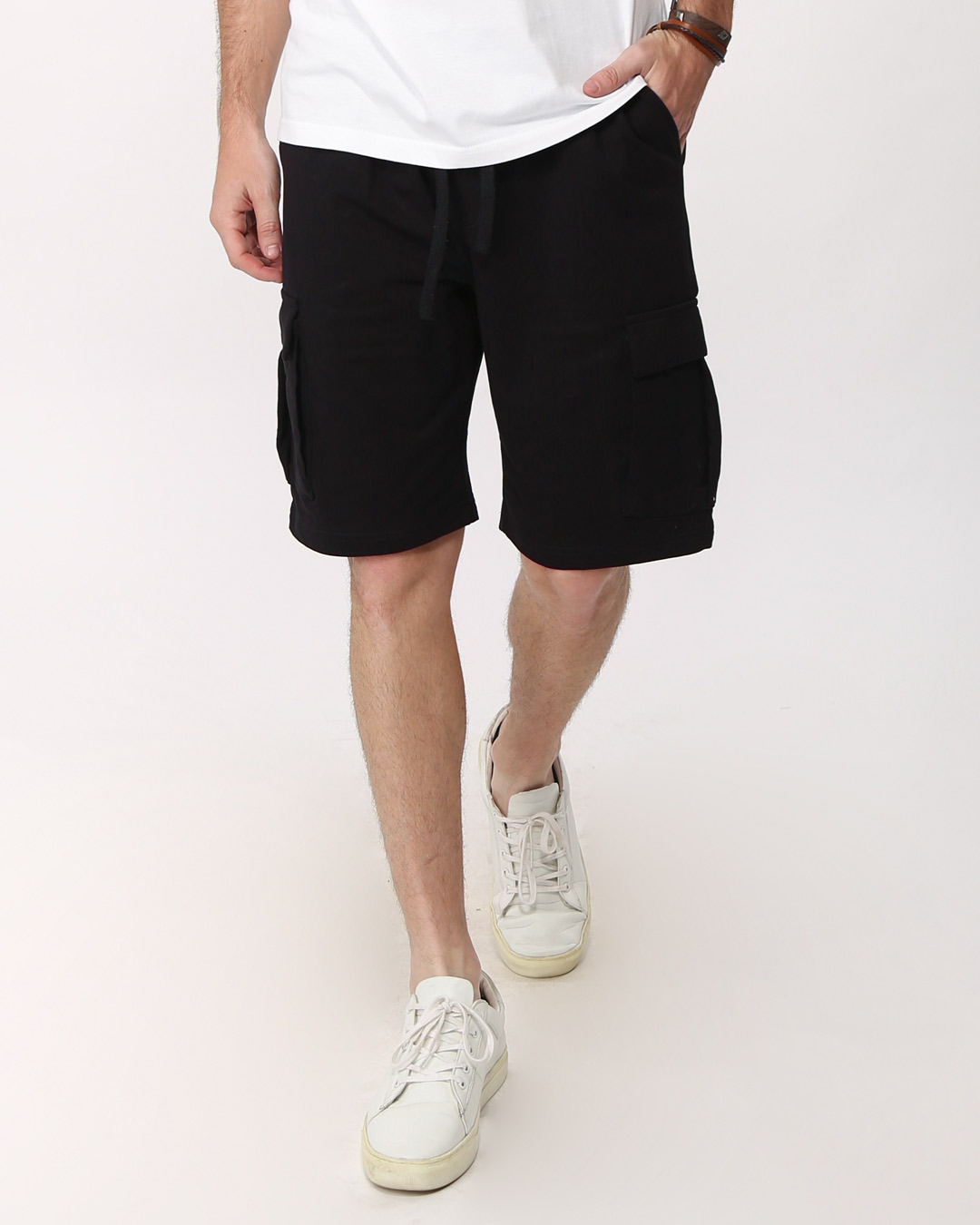 Jet Black Fleece Cargo Pocket Shorts - Jet Black Plain Mens Shorts@Best ...
