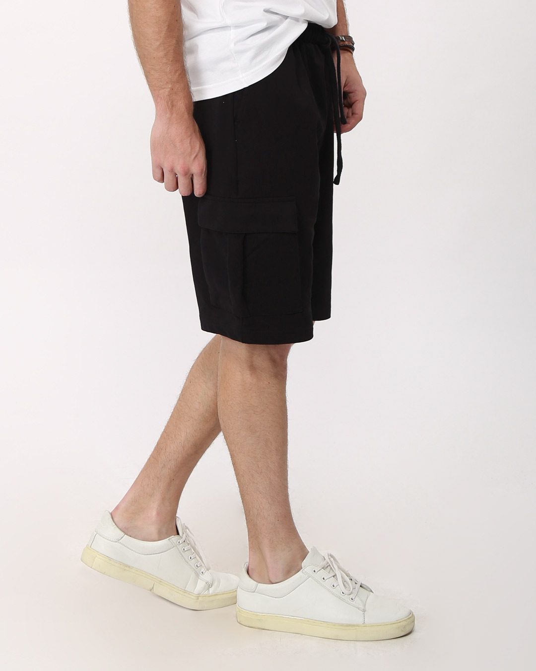Shop Jet Black  Fleece Cargo Pocket Shorts-Back