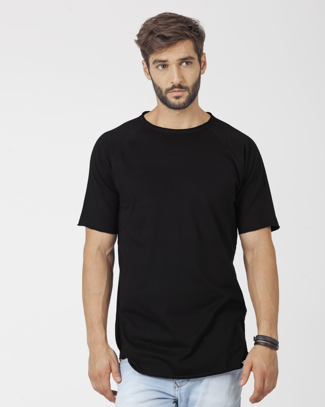 Jet Black Plain Longline Raglan T-shirt