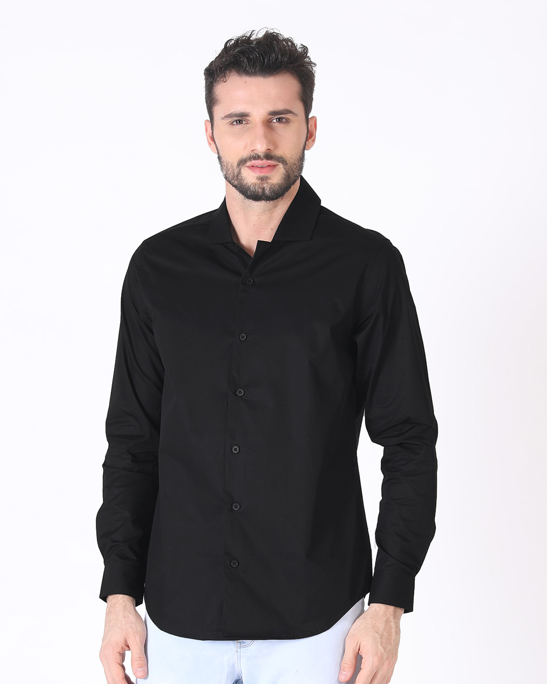 Buy Jet Black Notch Collar Shirt for Men black Online at Bewakoof