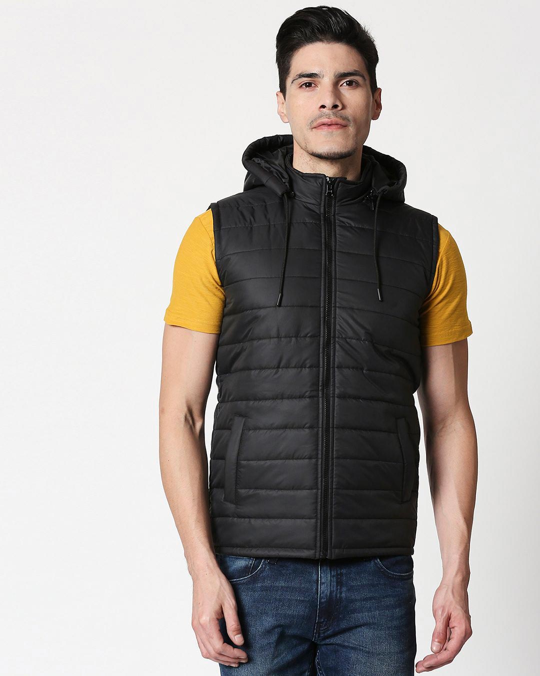 black half puffer jacket