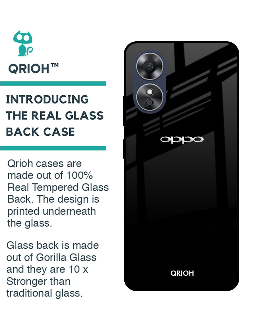 Shop Jet Black Premium Glass Case for OPPO A17 (Shock Proof,Scratch Resistant)-Back