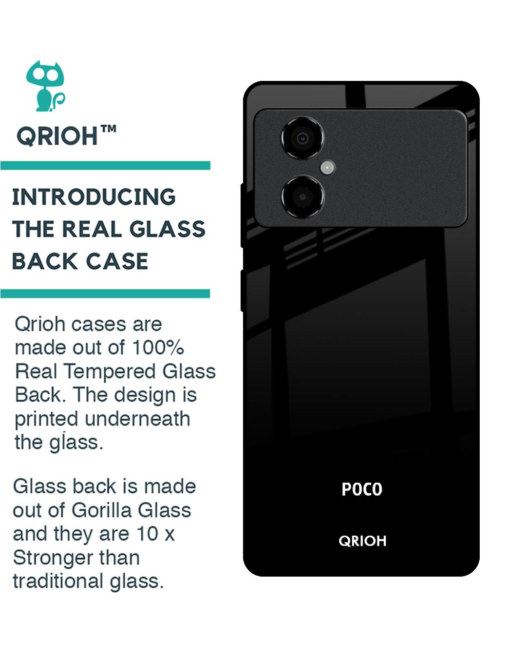 Shop Jet Black Premium Glass Case for Poco M4 5G (Shock Proof, Scratch Resistant)-Back