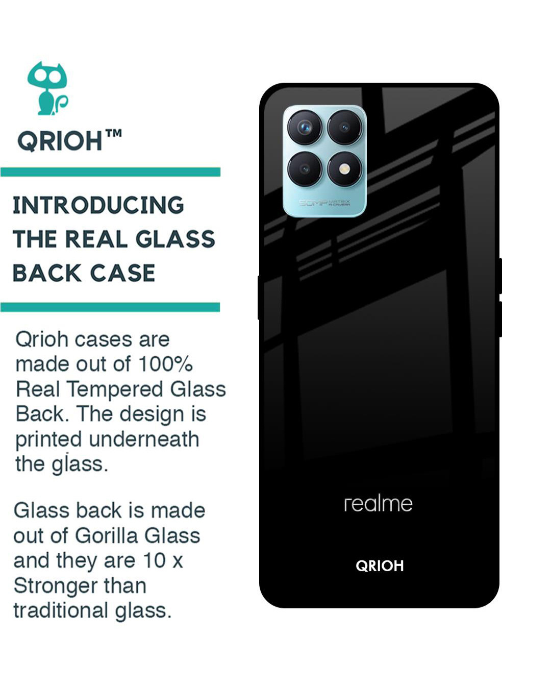 Shop Jet Black Premium Glass Cover for Realme Narzo 50 (Shockproof, Light Weight)-Back