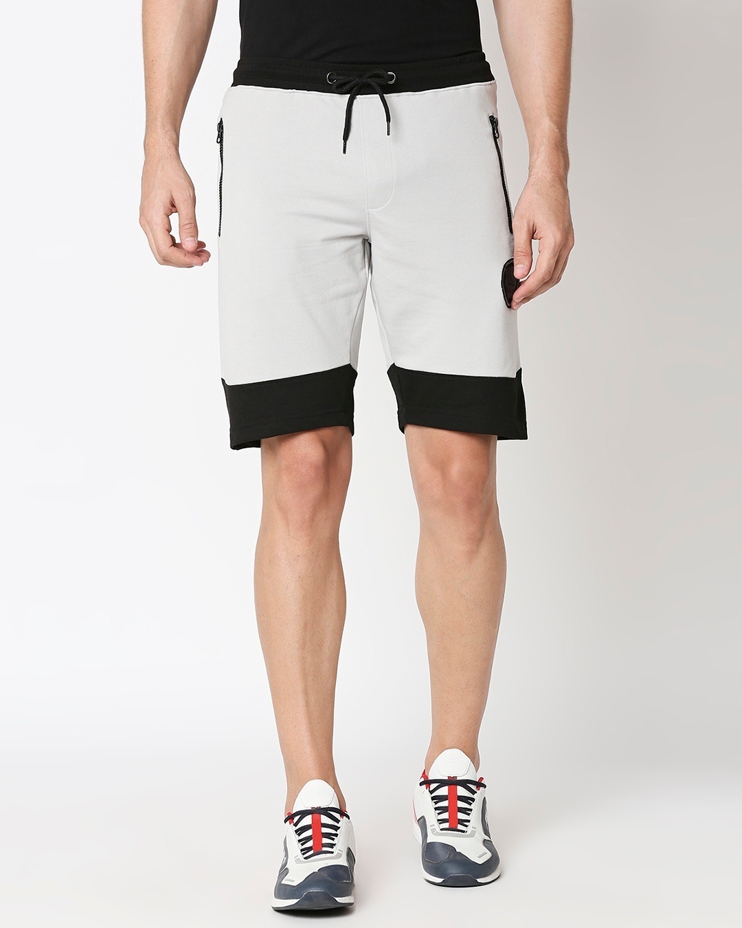 Shop Jet Black-Quiet Grey Plain Fashion Collabs Zipper Shorts-Back