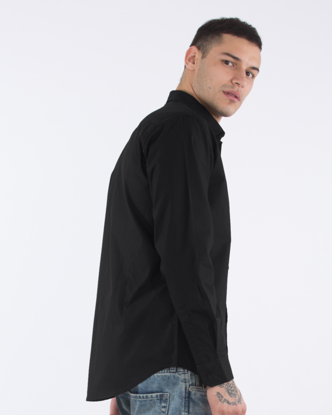 Shop Jet Black Slim Fit Shirt-Back