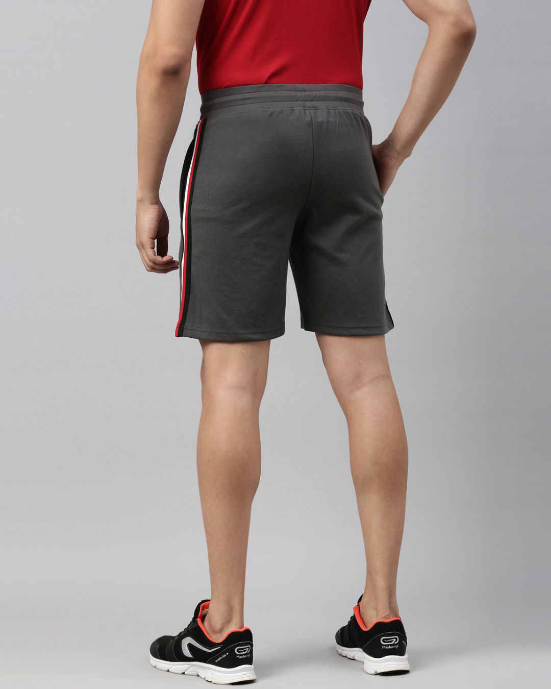 Shop Men Grey Solid Regular Fit Shorts-Back