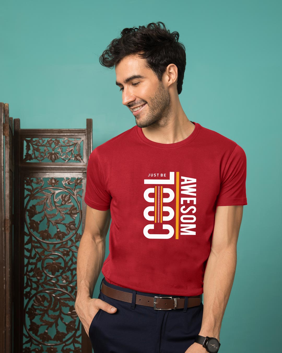

Just Be Half Sleeve T-Shirt Bold Red Men' Printed T-Shirts Bewakoof.com