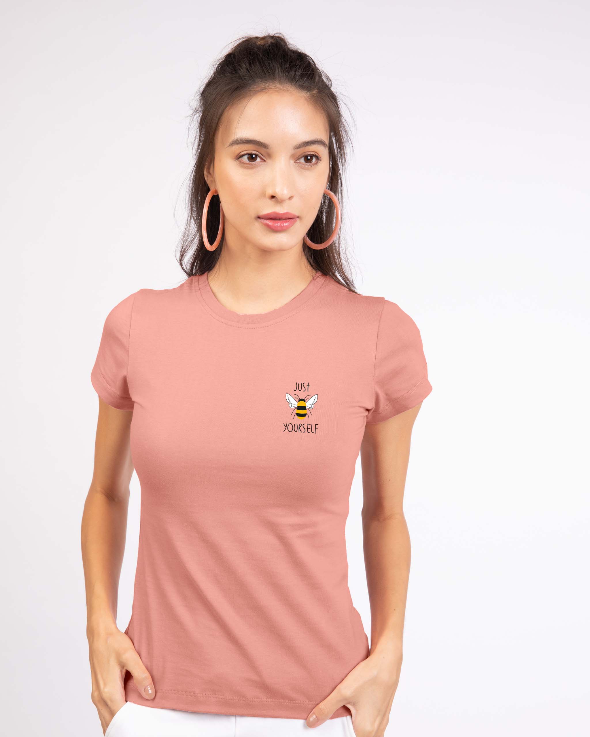 Shop Just Bee Yourself Half Sleeve Printed T-Shirt Misty Pink -Back