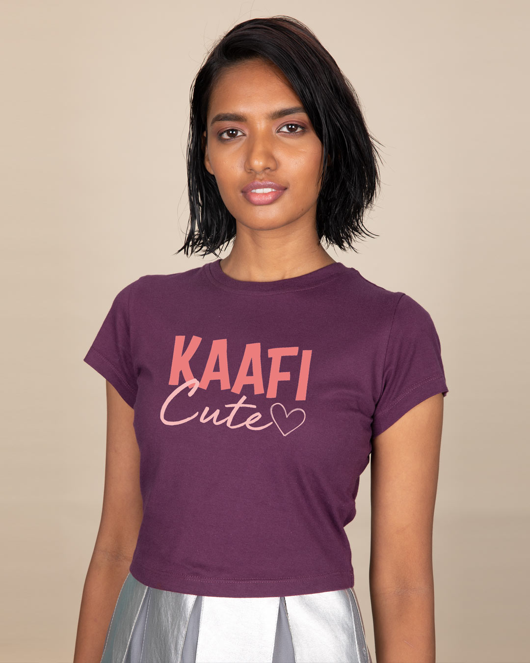 Shop Kaafi Cute Round Neck Crop Top T-Shirt-Back