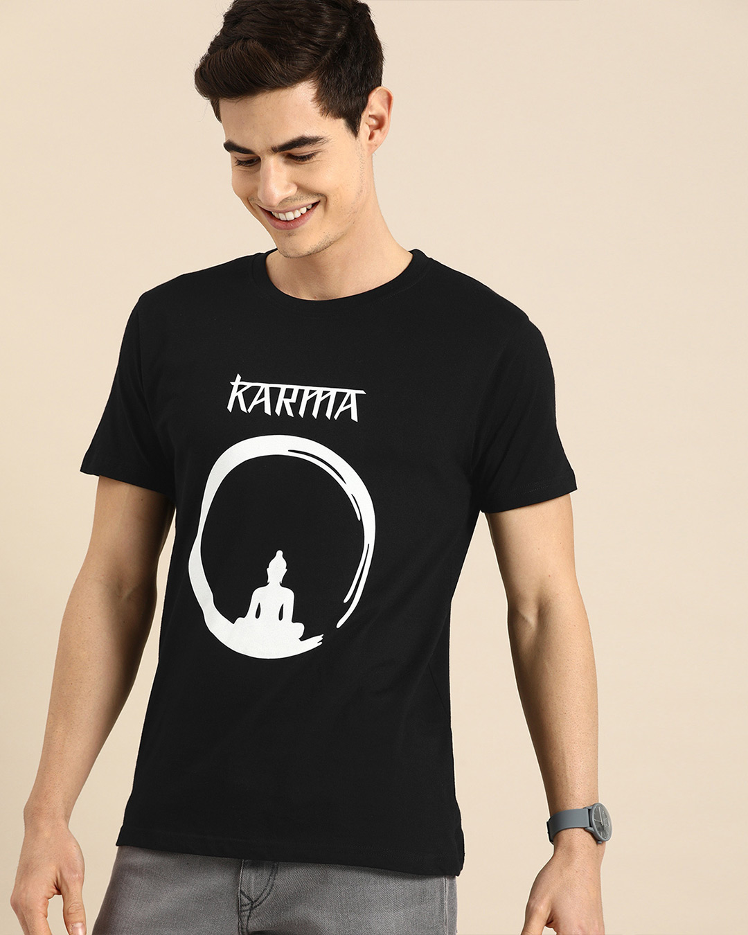 Shop Men's Black Karma Cycle Graphic Printed T-shirt-Back