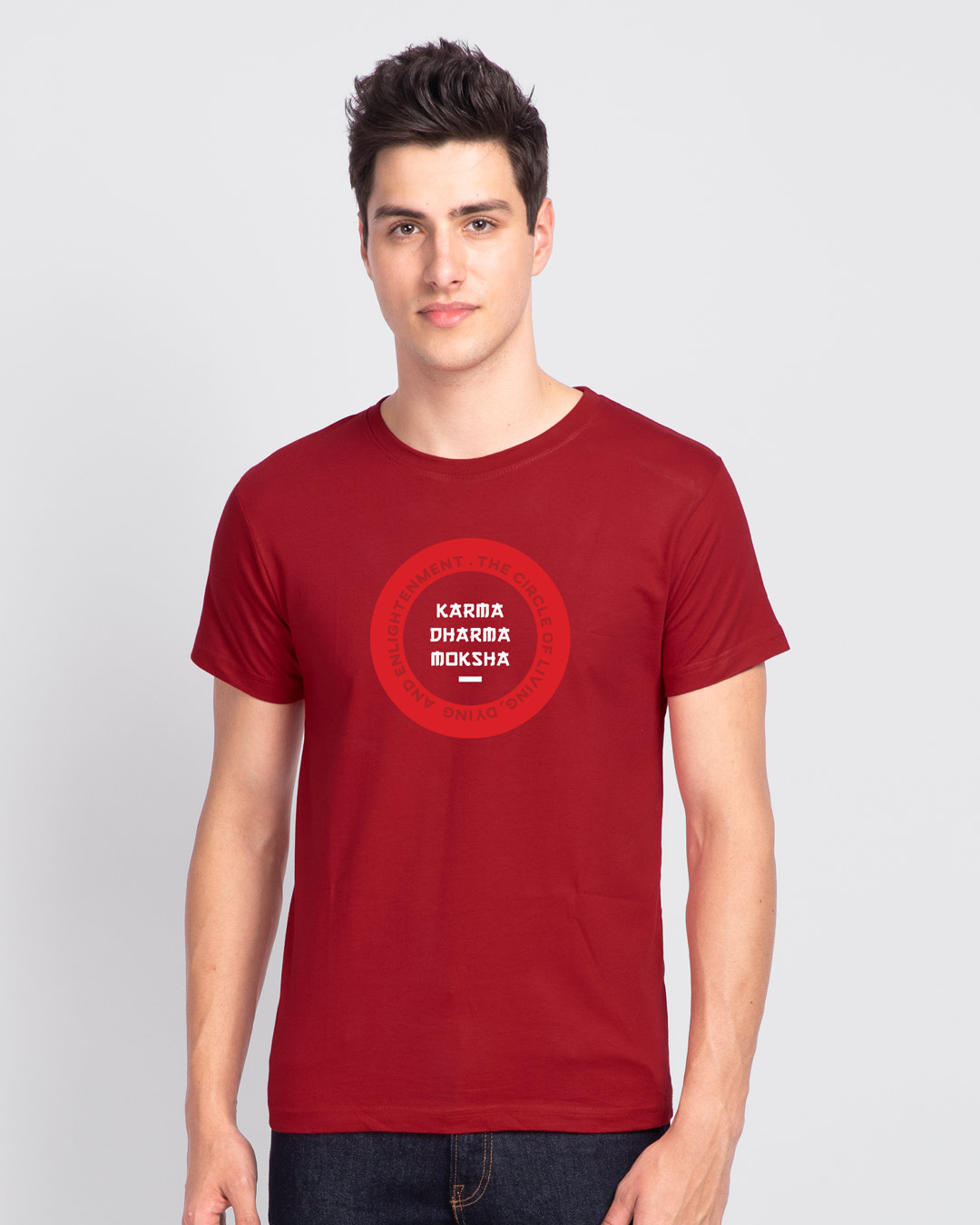 Shop Karma Dharma Moksha Half Sleeve T-Shirt Bold Red-Back