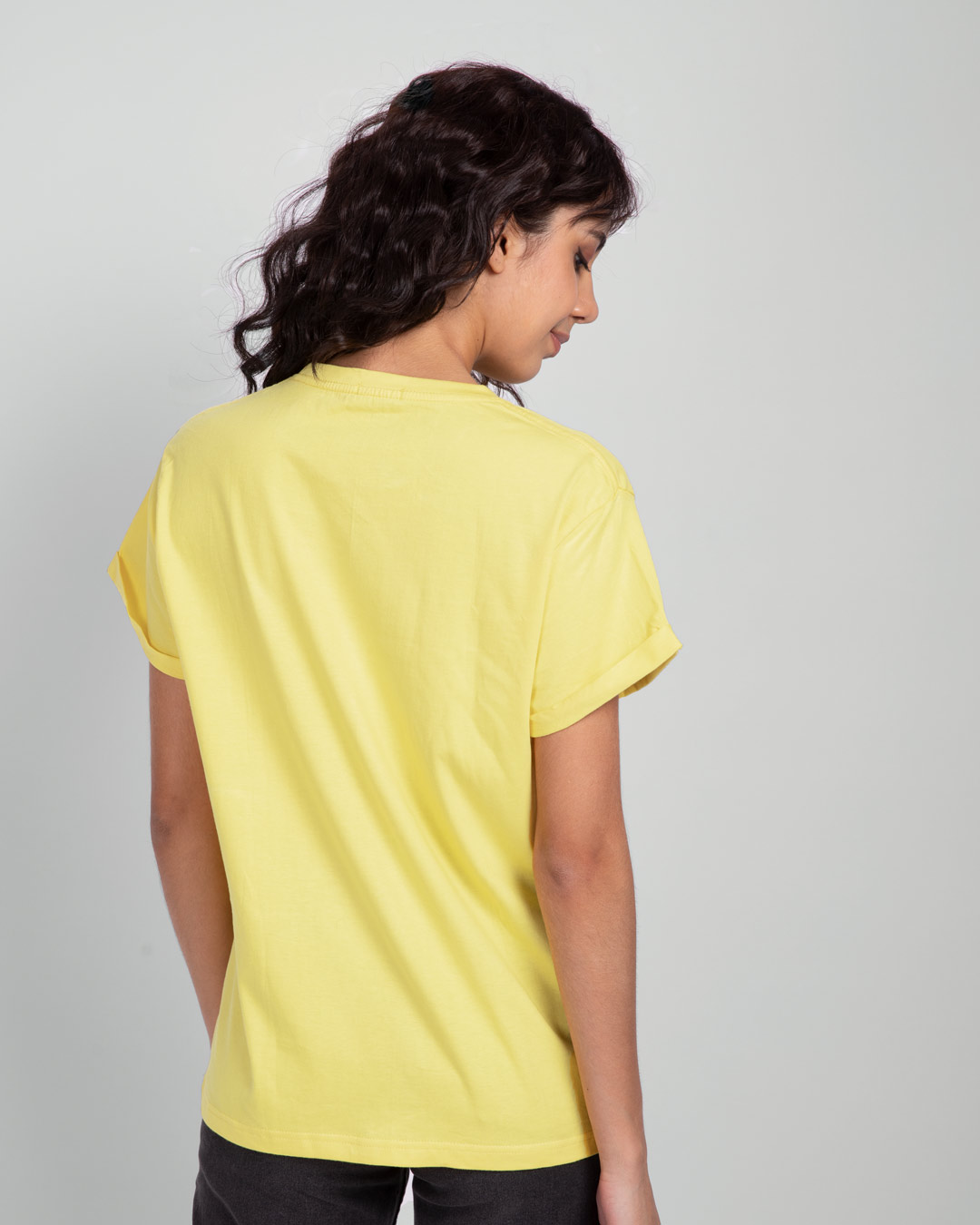 Shop Keep Smiling Boyfriend T-Shirt Pastel Yellow-Back
